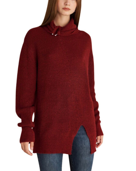 Attrattivo γυναικεία μακριά πλεκτή μπλούζα με ασημί λεπτομέρεια 9P22958