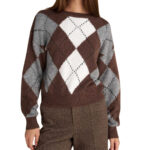 Attrattivo γυναικεία πλεκτή μπλούζα με ρόμβους 9P22976