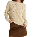 Attrattivo γυναικεία πλεκτή μπλούζα με διάτρητα σχέδια 9P22977