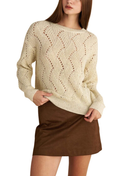 Attrattivo γυναικεία πλεκτή μπλούζα με διάτρητα σχέδια 9P22977