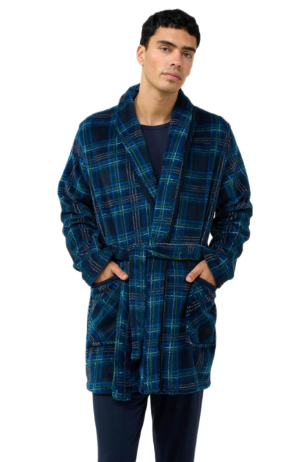 Vamp ανδρική σταυρωτή fleece ρόμπα καρό 23790