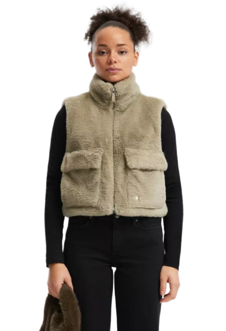 S'Oliver γυναικείο αμάνικο μπουφάν με γούνινη όψη 2168457