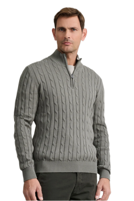 Navy & Green ανδρική πλεκτή μπλούζα με σχέδιο και φερμουάρ 24YM.987/LZ.1