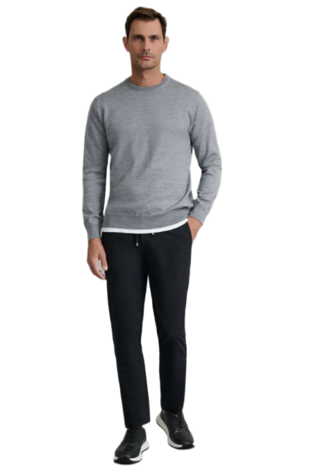 Navy & Green ανδρική πλεκτή μπλούζα από μαλλί merinos 24YM.1014/R