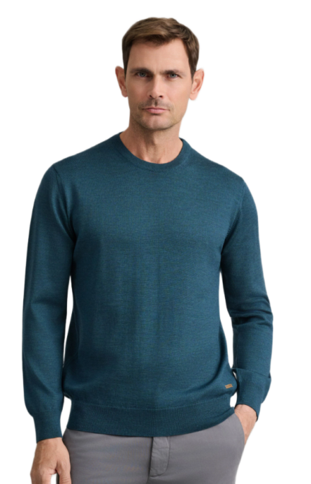 Navy & Green ανδρική πλεκτή μπλούζα από μαλλί merinos 24YM.1014/R