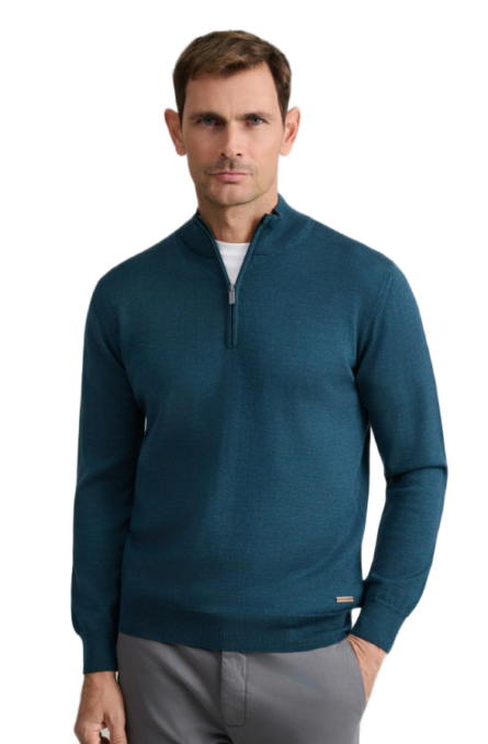 Navy & Green ανδρική πλεκτή μπλούζα με φερμουάρ από μαλλί merinos 24YM.1014/LZ