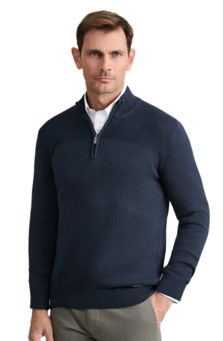 Navy & Green ανδρική πλεκτή μπλούζα με σχέδιο και φερμουάρ 24YM.1020/1LZ