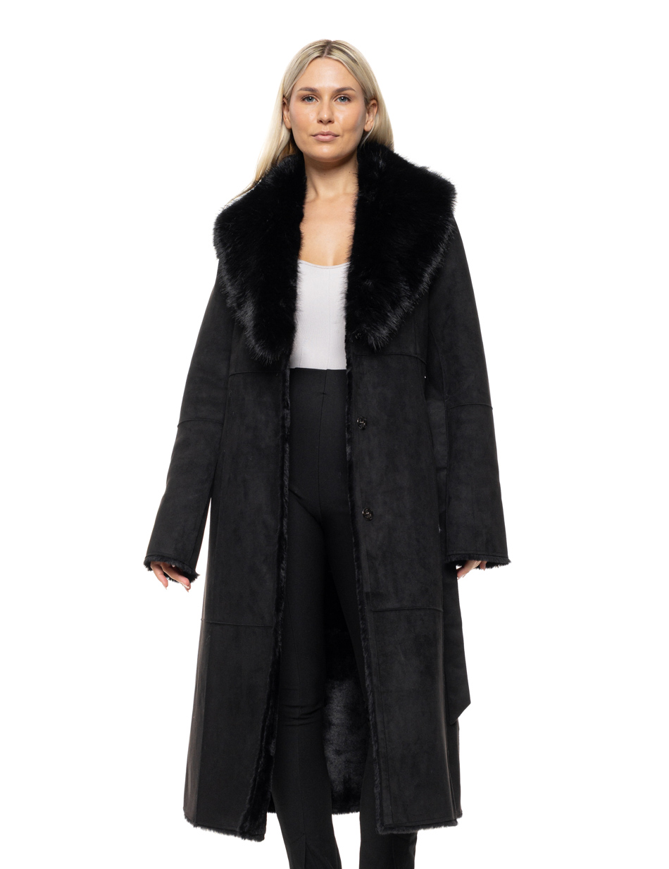 Biston γυναικείο μακρύ παλτό με γούνινο γιακά 54-101-071