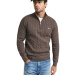 Gant ανδρικό πουλόβερ με half-zip και πλέξη κοτσίδα 3G8050603