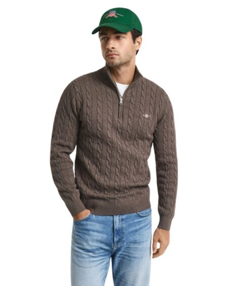 Gant ανδρικό πουλόβερ με half-zip και πλέξη κοτσίδα 3G8050603