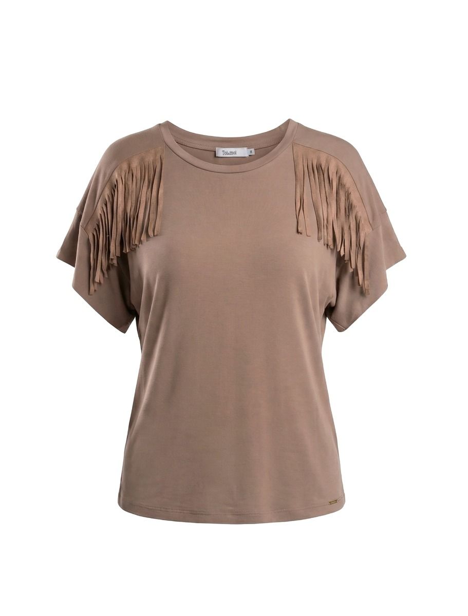 Toi & Moi γυναικείο t-shirt με suede κρόσσια 80-6787-126