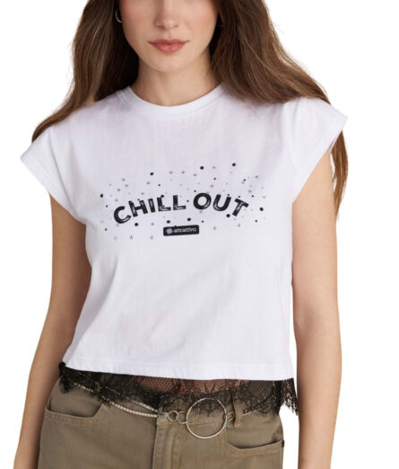 Attrattivo γυναικείο t-shirt με δαντέλα και στρας 9923008