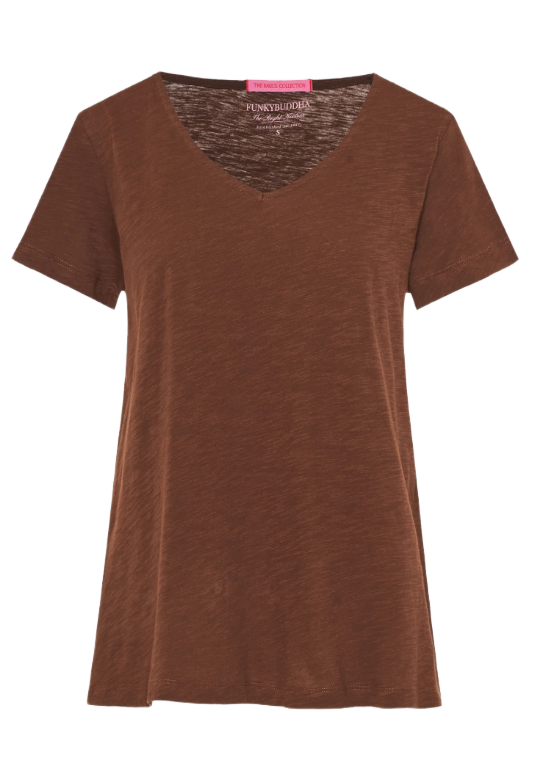 Funky Buddha γυναικείο μονόχρωμο t-shirt V FBL013-100-04