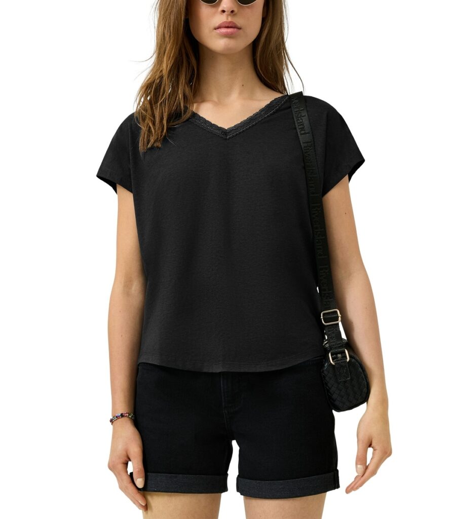 S'Oliver γυναικείο μονόχρωμο t-shirt με λεπτομέρεια δαντέλας 2175259
