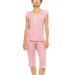 Pink Label γυναικεία καλοκαιρινή πυζάμα κάπρι μικροσχέδιο S1591