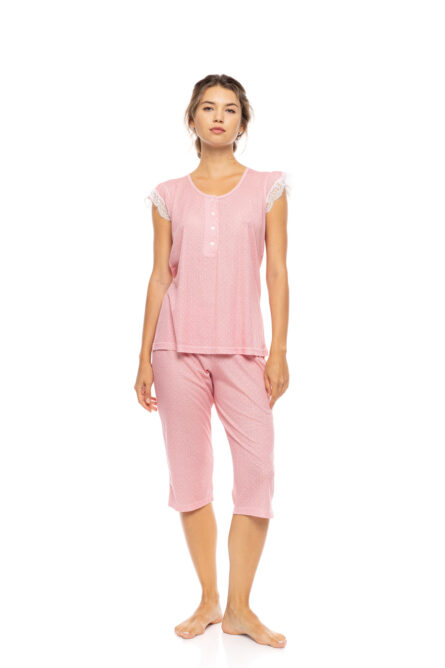 Pink Label γυναικεία καλοκαιρινή πυζάμα κάπρι μικροσχέδιο S1591