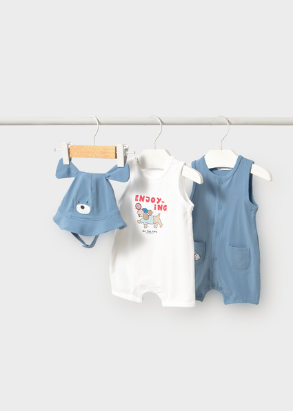 Mayoral Newborn σετ 2 φορμάκια και καπέλο για μωρό αγόρι 26-01616
