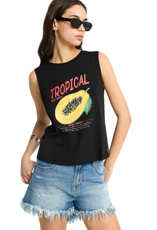 Funky Buddha γυναικείο βαμβακερό tank top με τύπωμα FBL013-158-04 Funky Buddha γυναικείο βαμβακερό tank top με τύπωμα FBL013-158-04