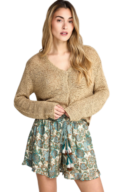 Funky Buddha γυναικεία κοντή ζακέτα με αραιή πλέξη FBL013-103-07