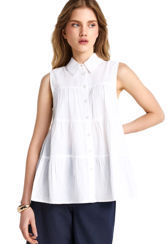 Funky Buddha γυναικείο αμάνικο πουκάμισο με βολάν FBL013-122-05 Funky Buddha γυναικείο αμάνικο πουκάμισο με βολάν FBL013-122-05