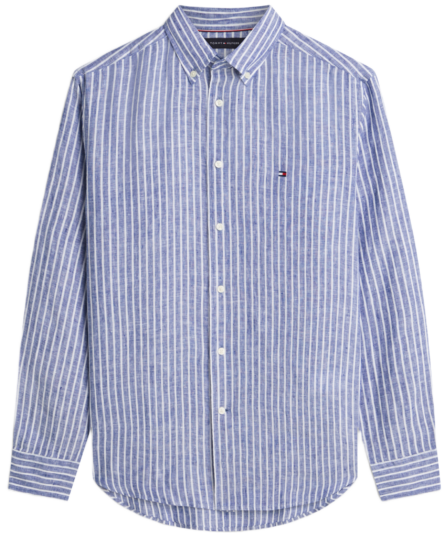 Tommy Hilfiger Regular Fit Bengal Stripe Pure Linen ανδρικό μακρυμάνικο πουκάμισο MW0MW42400