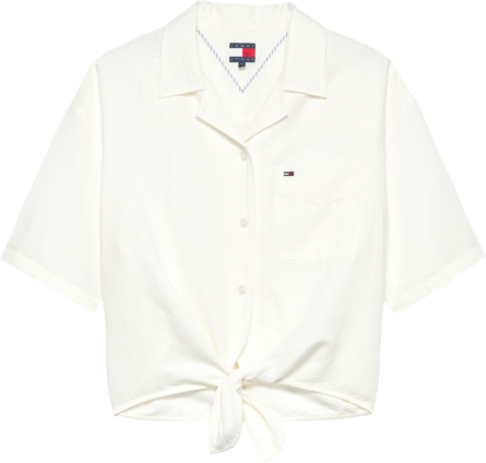 Tommy Hilfiger Relaxed Fit Linen Blend Tie Front Shirt γυναικείο κοντομάνικο πουκάμισο DW0DW22210