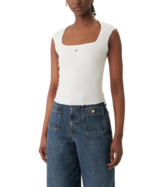 Tommy Hilfiger Smock Slim Seersucker Square Neck Top γυναικείο τοπ DW0DW22220