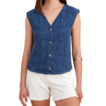 Attrattivo γυναικείο αμάνικο πουκάμισο τύπου denim 9923102