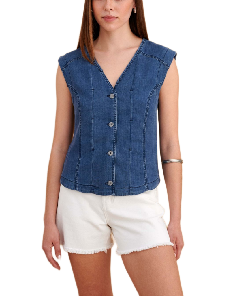 Attrattivo γυναικείο αμάνικο πουκάμισο τύπου denim 9923102