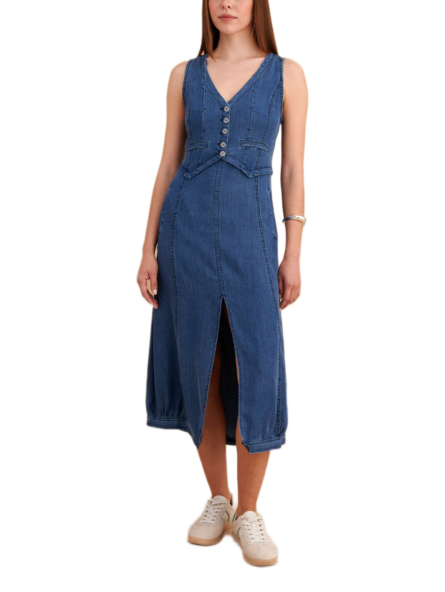 Attrattivo γυναικείο αμάνικο φόρεμα μίντι τύπου denim 9923103