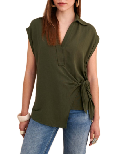 Attrattivo γυναικείο τοπ αμάνικο με δέσιμο στο πλάι 91259620