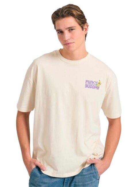 Funky Buddha ανδρικό oversized t-shirt με τύπωμα στην πλάτη FBM011-052-04