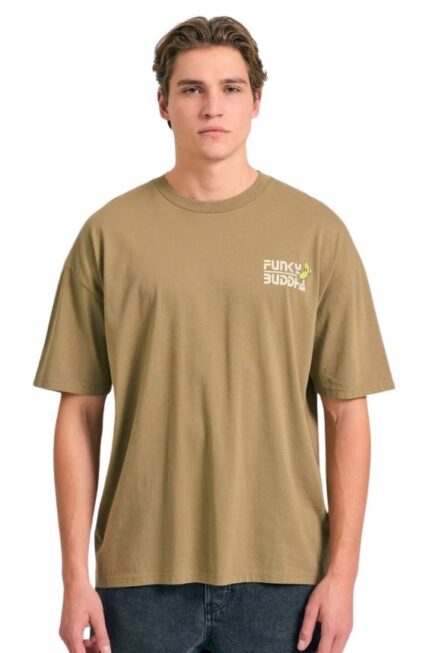 Funky Buddha ανδρικό oversized t-shirt με τύπωμα στην πλάτη FBM011-052-04
