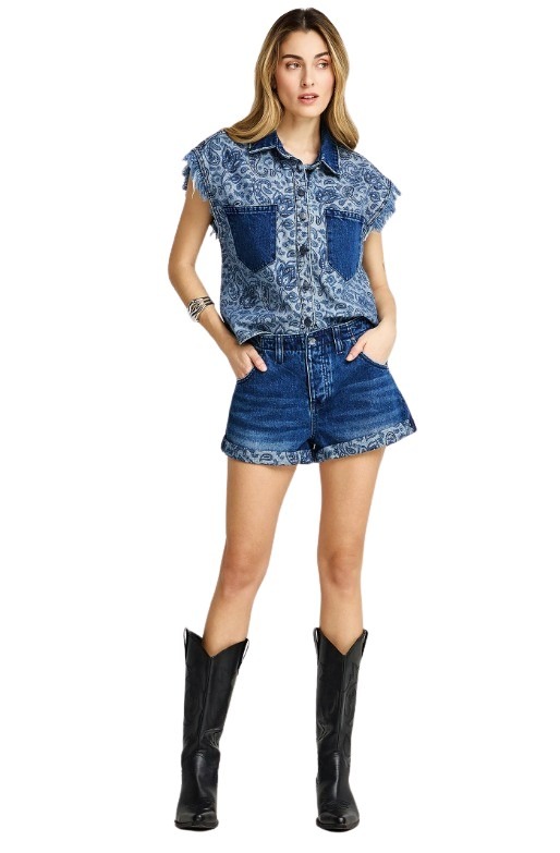 Funky Buddha γυναικείο τζιν σορτς με ρεβέρ FBL013-164-03