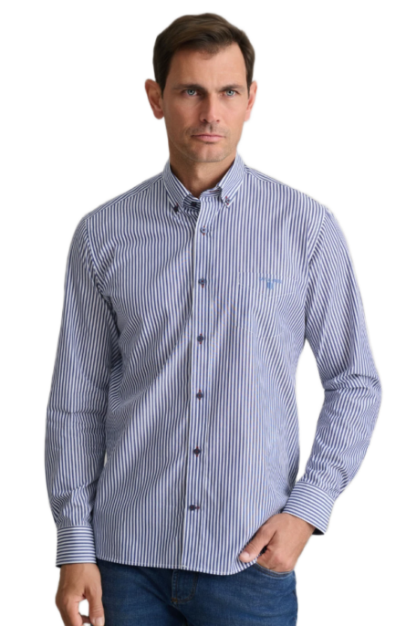 Navy&Green ανδρικό ριγέ βαμβακερό πουκάμισο 24NG.BX177/1B.3