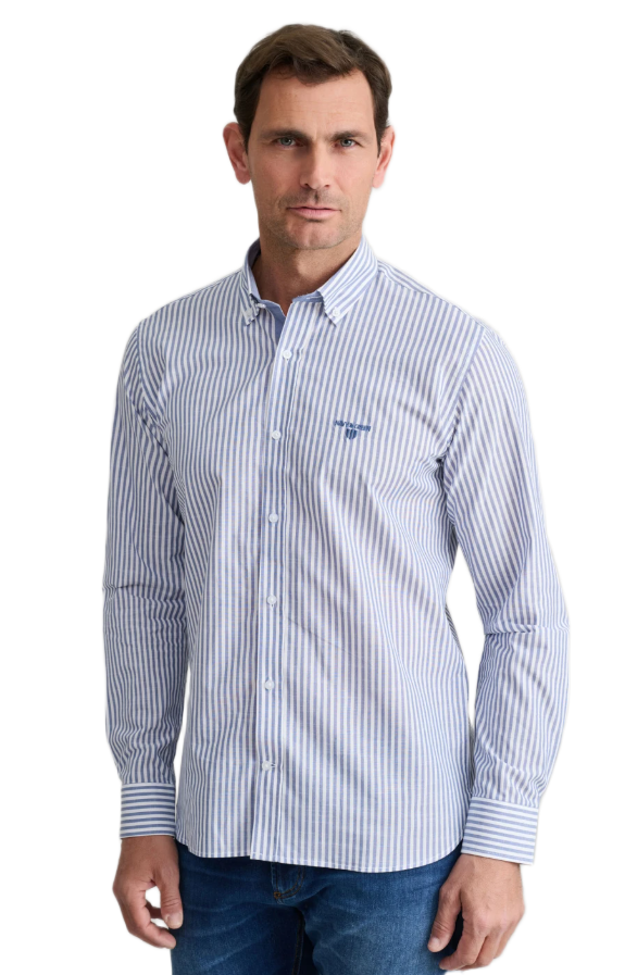 Navy&Green ανδρικό ριγέ βαμβακερό πουκάμισο 24NG.BX235/1B.1