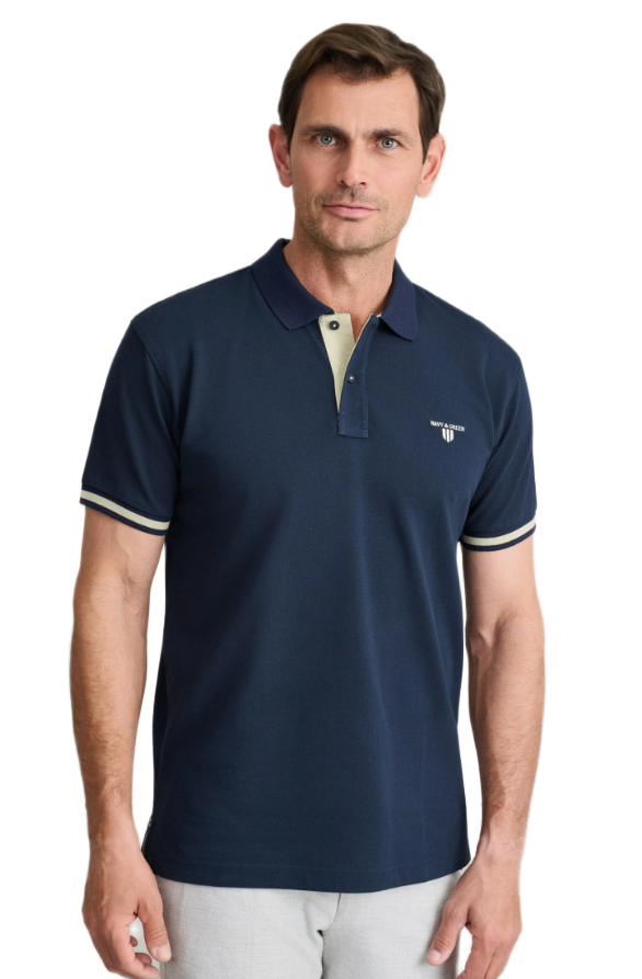 Navy&Green ανδρική μονόχρωμη πόλο μπλούζα 24GE.1038