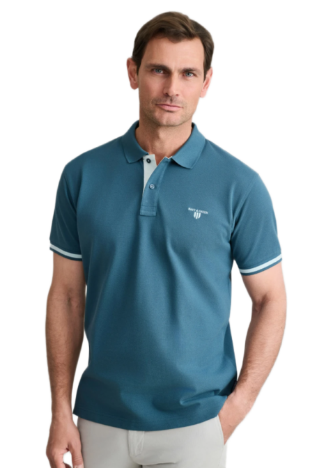 Navy&Green ανδρική μονόχρωμη πόλο μπλούζα 24GE.1038