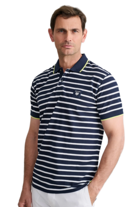 Navy&Green ανδρική ριγέ πόλο μπλούζα 24GE.944.2