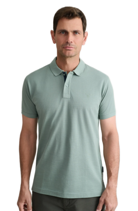 Navy&Green ανδρική μονόχρωμη πικέ πόλο μπλούζα με tape στολισμούς 24GE.1040