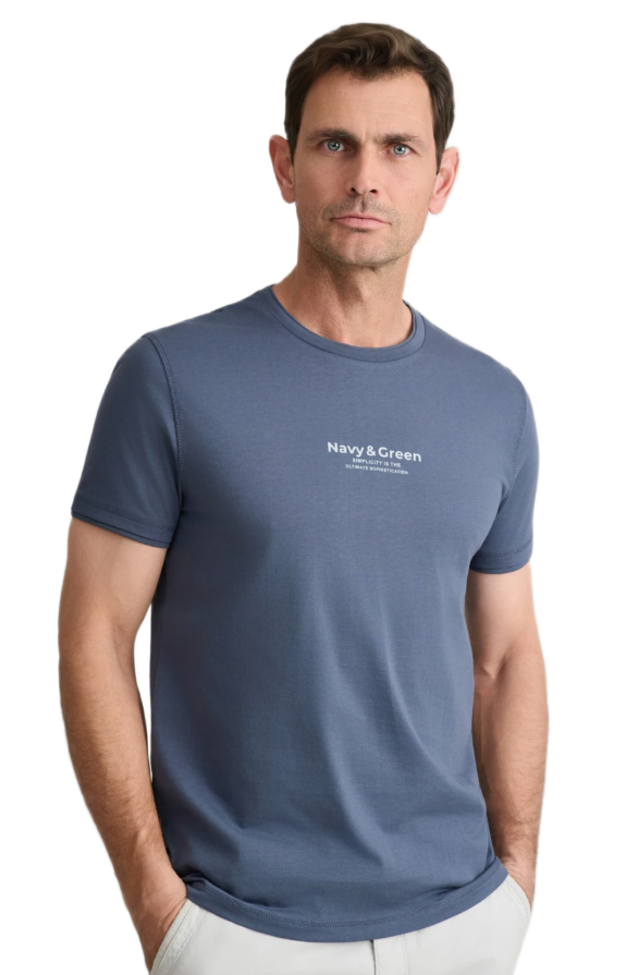 Navy&Green ανδρικό μονόχρωμο t-shirt τύπωμα 24TU.346/6R