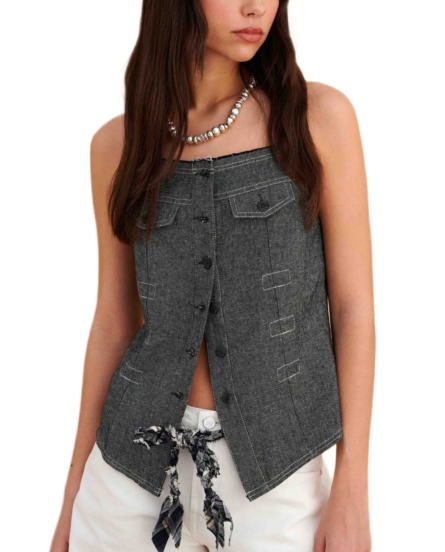 Attrattivo γυναικείο τοπ τύπου denim 9923075