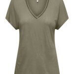 Only γυναικείο t-shirt με διάτρητη λεπτομέρεια ONLPENNY S/S BATSLEEVE V-NECK TOP 15371500