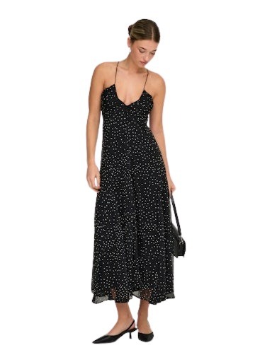 Only γυναικείο μακρύ πουά φόρεμα ONLELLE LONG STRAP DRESS 15373473
